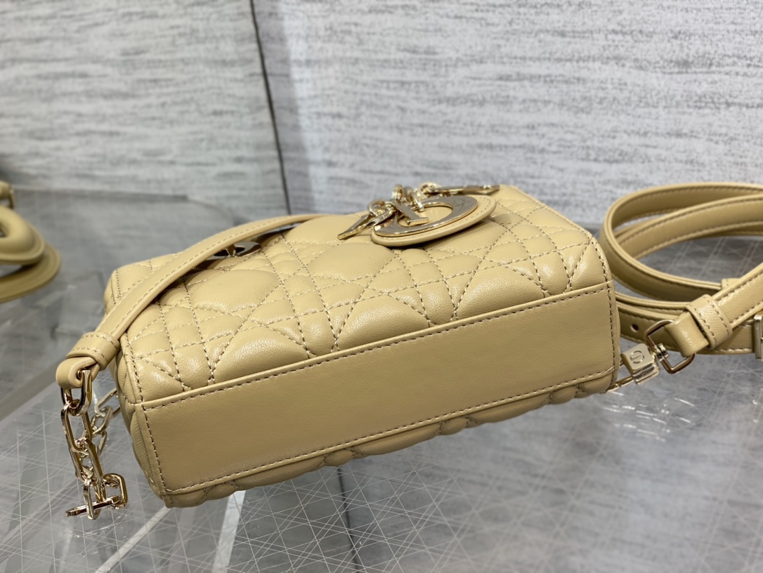 Micro Lady D-Joy Bag Apricot Yellow Cannage Lambskin